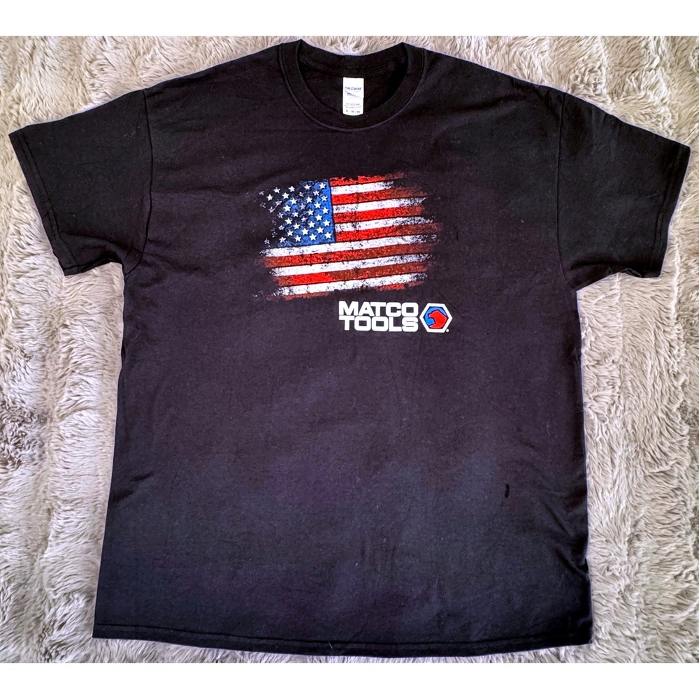 Matco Tools T-Shirt Mens XL Black American Flag Graphic Gildan Ultra Cotton Tee